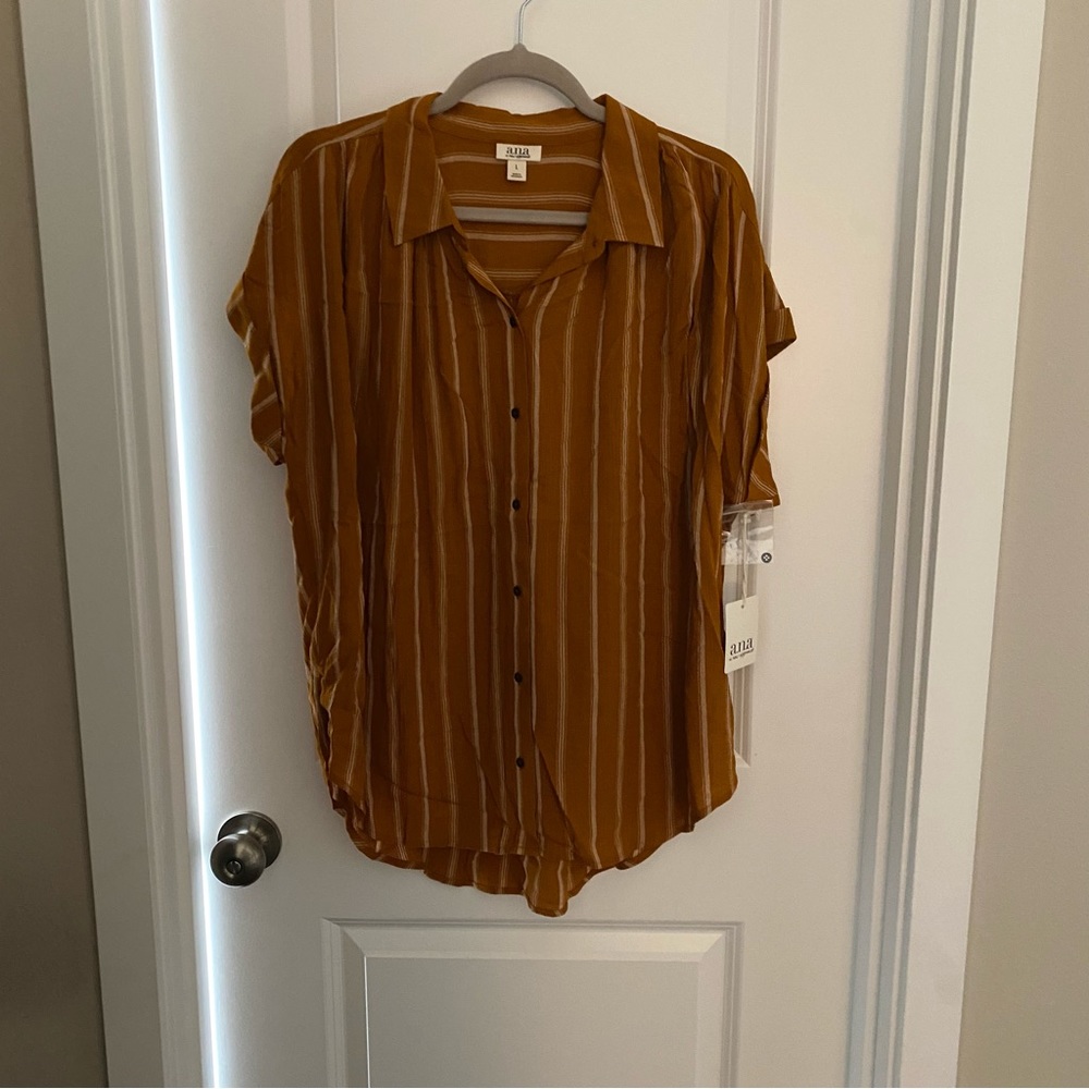 Striped Short Sleeve Button Up Top NWT